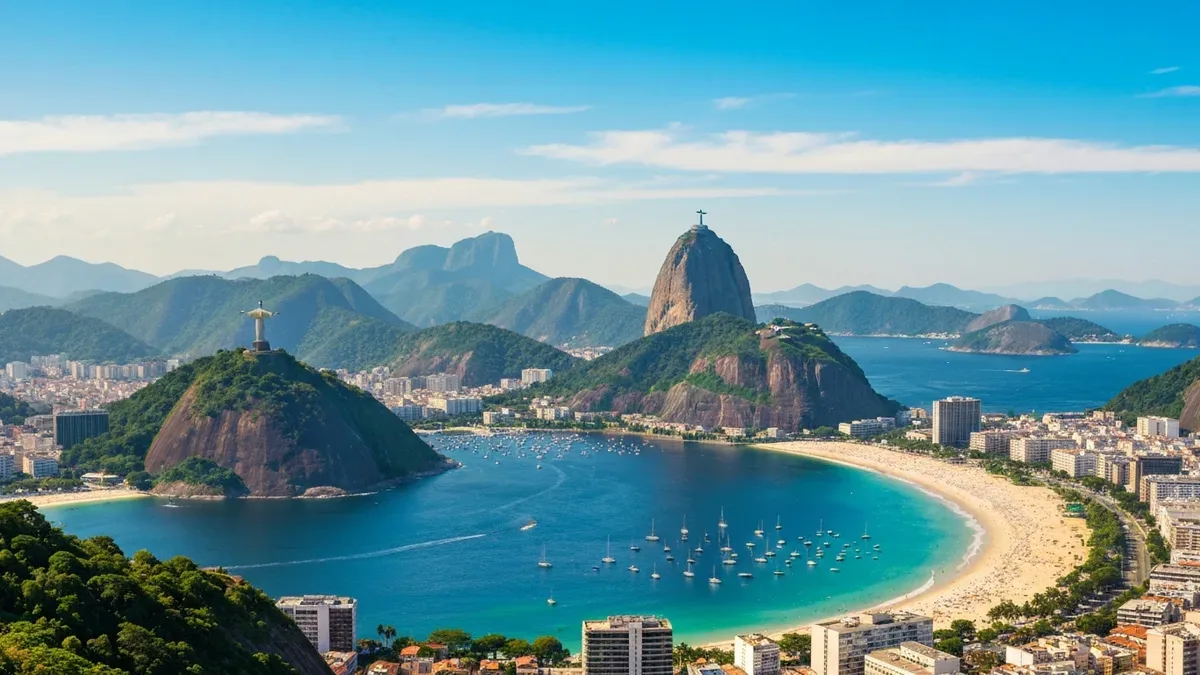 Rio de Janeiro panorama at dusk — Sugarloaf and Corcovado in view