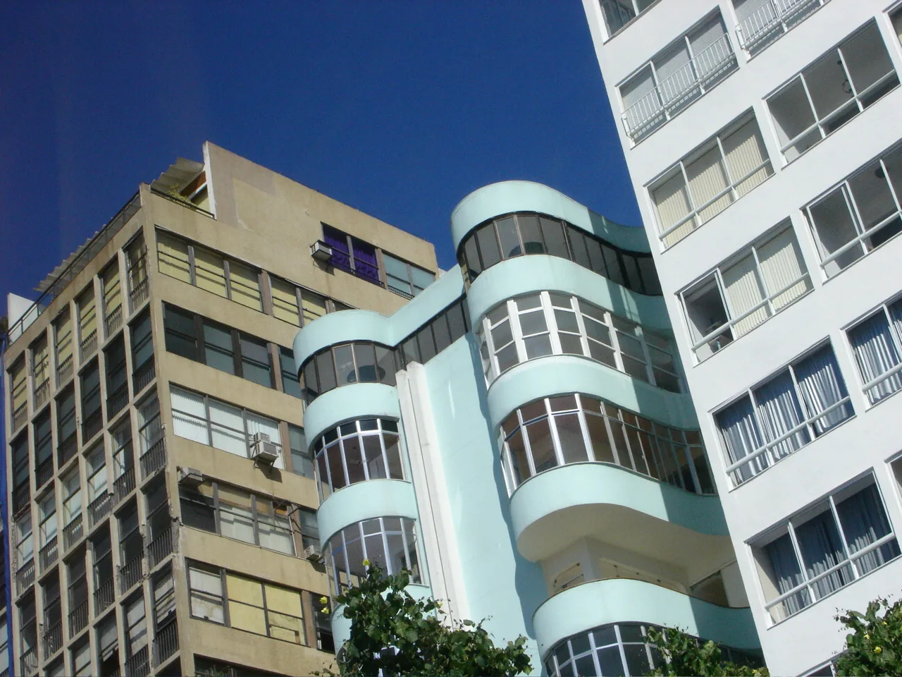 The facades of Copacabana apartment buildings — typical 1960s and 1970s Rio prime residential stock