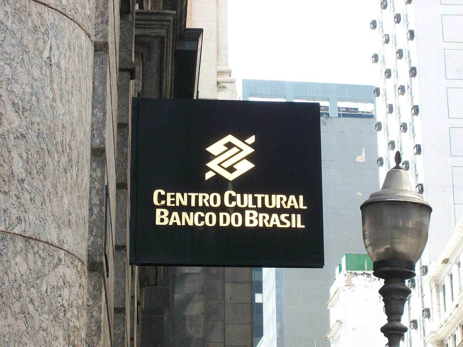The historic facade of the Centro Cultural Banco do Brasil in central Rio de Janeiro