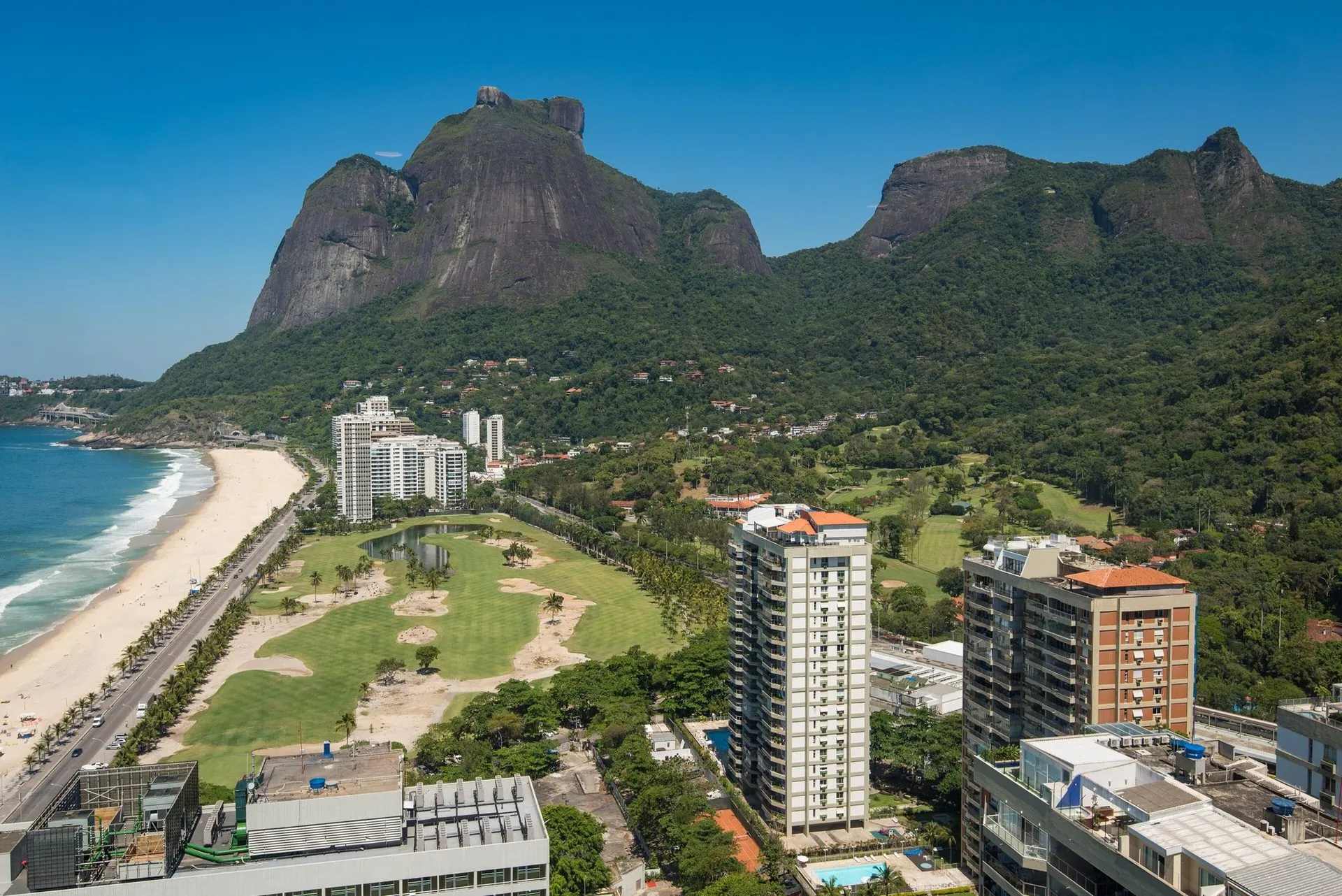 Pedra da Gávea rising above the São Conrado coastline in Rio de Janeiro